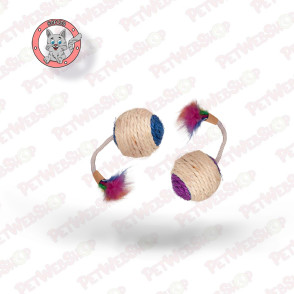 Flamingo Sisal lopta Zvečka+Perje - Igračka za mačke - 6cm Igračke Flamingo petwebshop.com