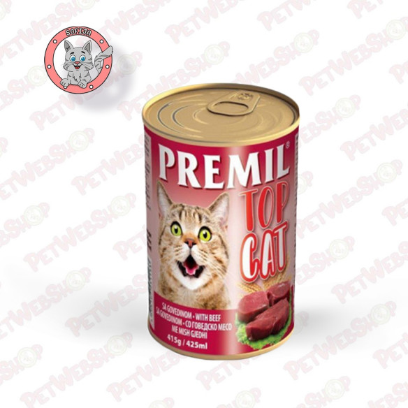 Premil Top Cat Beef - vlažna hrana za mačke sa govedinom - 415g Konzerve Premil petwebshop.com