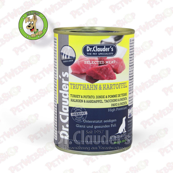 Dr.Clauder’s Selected Meat Ćuretina & Krompir - vlažna hrana za pse - 400g i 800g Konzerve Dr Clauder's petwebshop.com