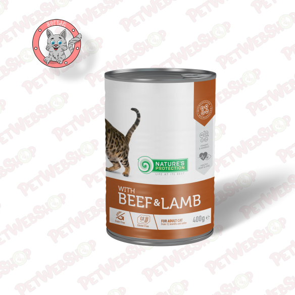 Nature's Protection Super Premium Adult Beef & Lamb - vlažna hrana za odrasle mačke sa govedinom i jagnjetinom - 400g Konzerve N