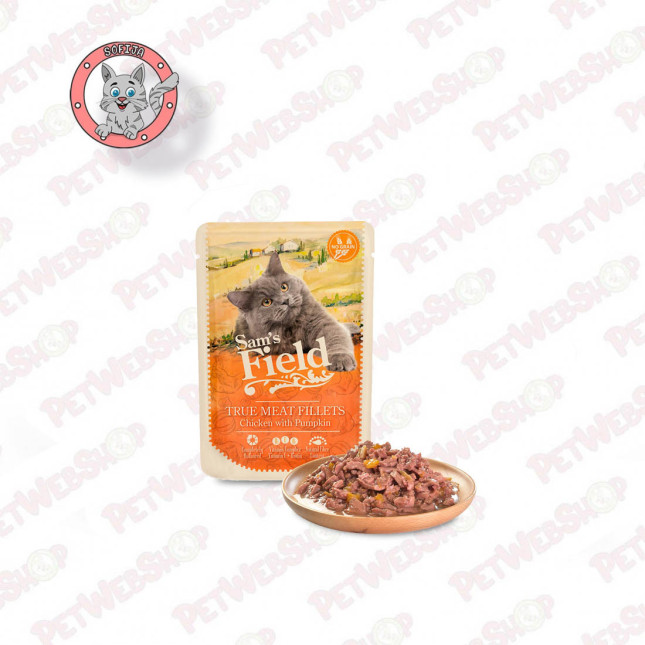 Sam's Field Cat Adult Pileći File sa Bundevom - vlažna hrana za odrasle mačke - 24x85g Sosići - Kesice Sam's Field petwebshop.co