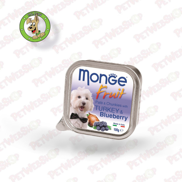 Monge Dog Fruit Pate Ćuretina i borovnica - vlažna hrana za odrasle pse - 100g Paštete Monge petwebshop.com