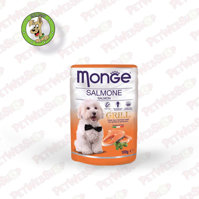 Monge Dog Grill sos Losos - vlažna hrana za odrasle pse - 100g Sosići - Kesice Monge petwebshop.com