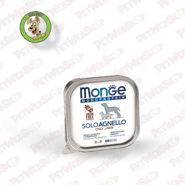 Monge Dog Monoprotein 100% Jagnjetina - vlažna hrana za odrasle pse - 150g Paštete Monge petwebshop.com