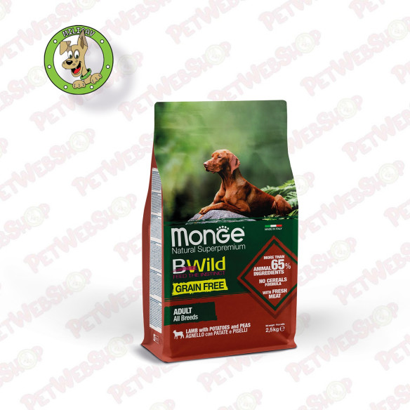 Monge BWild Grain Free Jagnjetina sa krompirom i graškom - hrana za odrasle pse svih rasa - 2,5kg i 12kg Granule za pse Monge - 