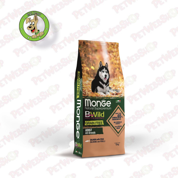 Monge BWild Grain Free Losos sa graškom - hrana za odrasle pse svih rasa - 12kg Granule za pse Monge - Bwild petwebshop.com