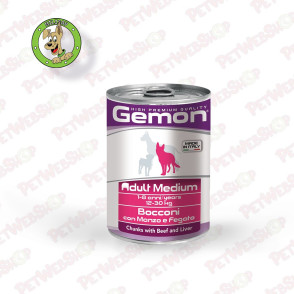 Gemon Dog Govedina i jetra u komadićima - vlažna hrana za odrasle pse srednjih rasa - 415g Konzerve Gemon petwebshop.com