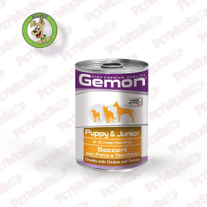 Gemon Dog Junior Piletina i ćuretina u komadićima - vlažna hrana za štence i juniore - 415g Konzerve Gemon petwebshop.com