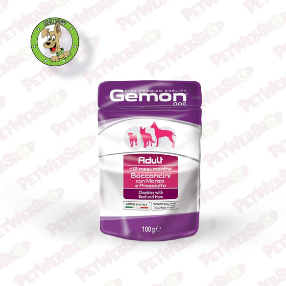 Gemon Dog govedina sa šunkom u sosu - vlažna hrana za odrasle pse - 100g Sosići - Kesice Gemon petwebshop.com