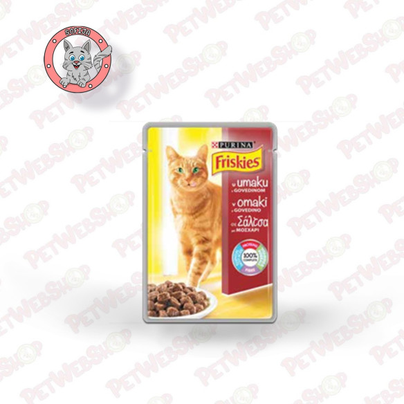 Friskies Cat - govedina -  vlažna hrana za odrasle mačke - 85g Sosići - Kesice Friskies petwebshop.com