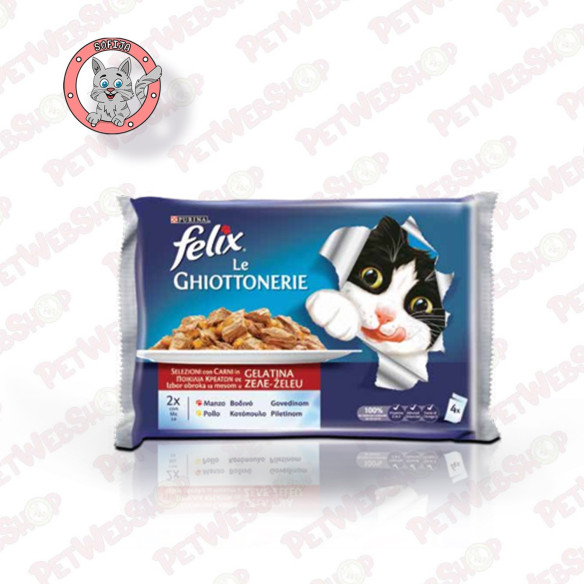 Felix Multipack govedina - vlažna hrana za odrasle mačke - 4x85g Sosići - Kesice Felix petwebshop.com