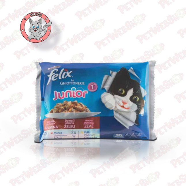 Felix Multipack Junior govedina i piletina - vlažna hrana za mačiće - 4x85g Sosići - Kesice Felix petwebshop.com