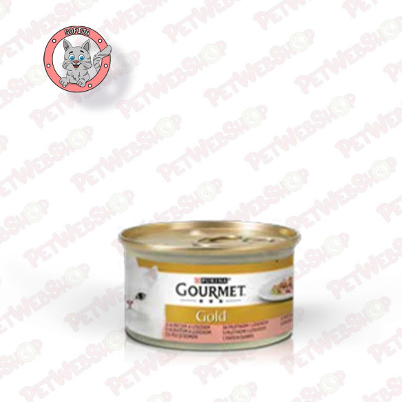 Gourmet Gold Chunks In Gravy piletina i losos - vlažna hrana za odrasle mačke - 85g Konzerve Gourmet Gold petwebshop.com