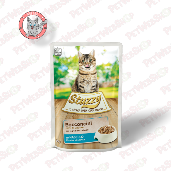 Stuzzy preliv sa komadićima bakalara - vlažna hrana za mačke - 85g Sosići - Kesice Stuzzy petwebshop.com