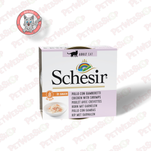 Schesir Cat  Piletina i Račići u Prirodnom sosu - vlažna hrana za odrasle mačke - 70g Konzerve Schesir petwebshop.com