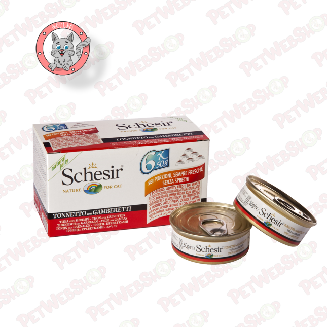 Schesir Cat Multipak tunjevina i gambori - vlažna hrana za odrasle mačke - 6x50g Konzerve Schesir petwebshop.com