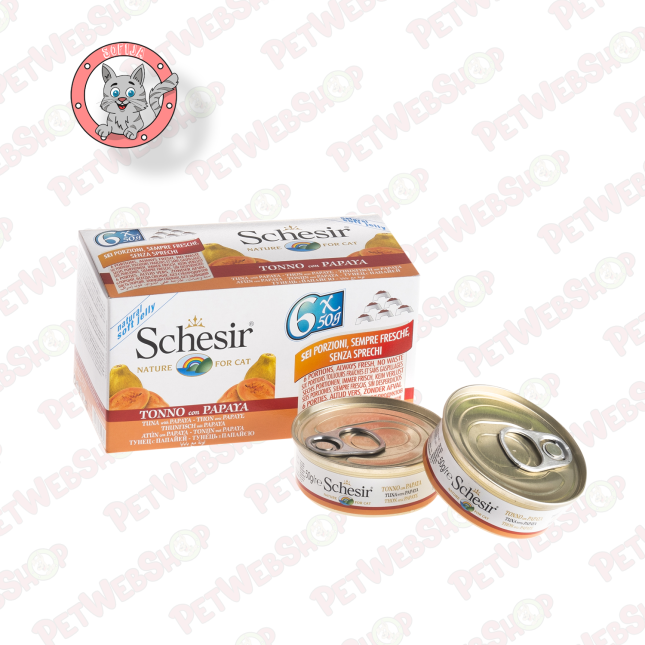 Schesir Cat Multipak tunjevina i papaja - vlažna hrana za odrasle mačke - 6x50g Konzerve Schesir petwebshop.com