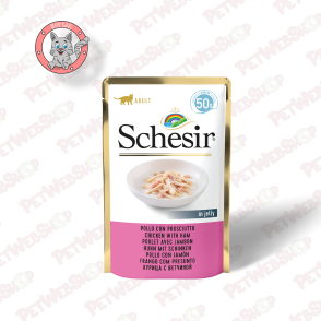 Schesir Cat - piletina i šunka - vlažna hrana za mačke - 50g Sosići - Kesice Schesir petwebshop.com